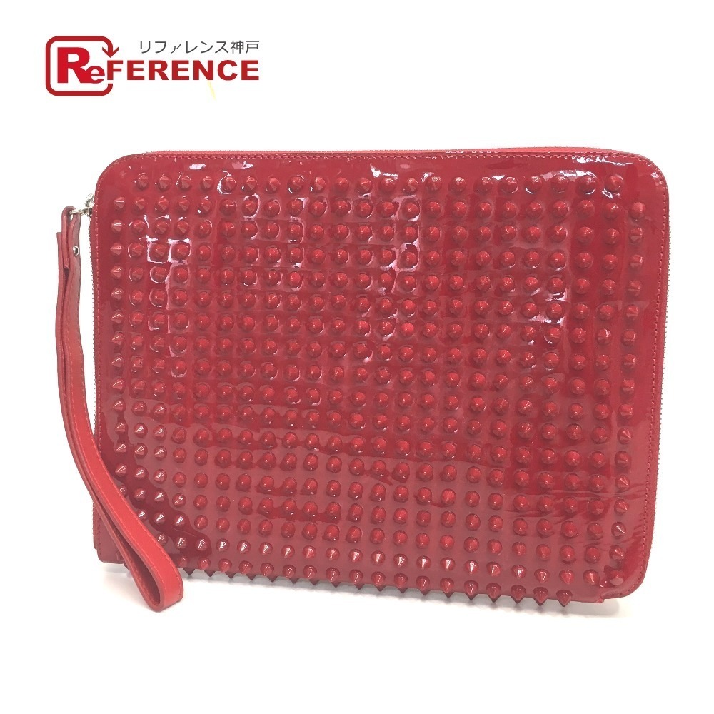 Christian Louboutin spike stud clutch bag iPad Wallet leather red